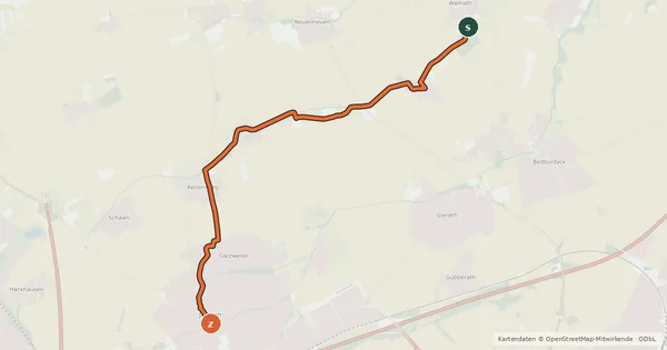 Kartenübersicht der Radroute Jüchen (5) - Jüchen (23)
