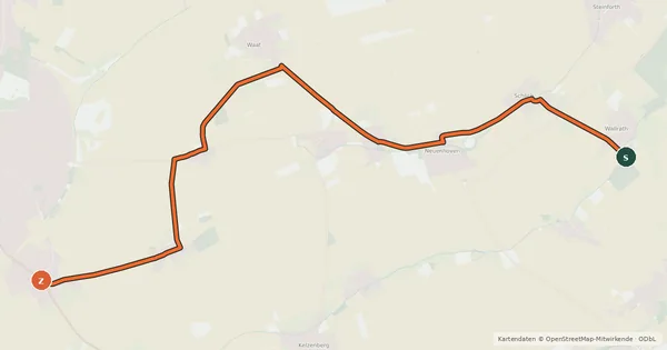 Kartenübersicht der Radroute Jüchen Wallrath (05) - Mönchengladbach Odenkirchen (14)