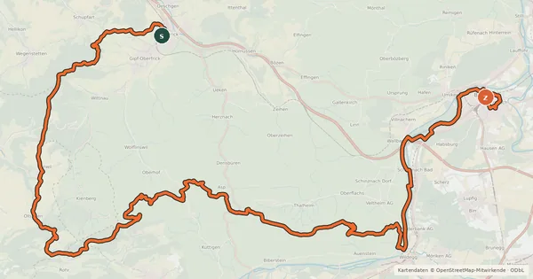 Kartenübersicht der Radroute Jurapark Aargau