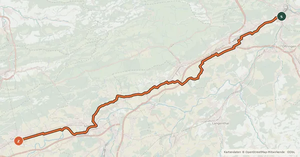 Kartenübersicht der Radroute Jurasüdfuss-Route