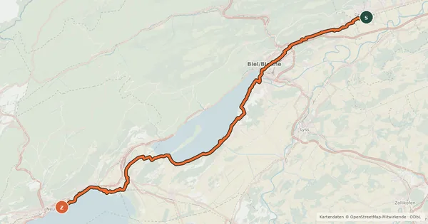 Kartenübersicht der Radroute Jurasüdfuss-Route