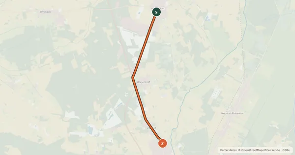 Kartenübersicht der Radroute Kästorf Im Winkel X Hauptstraße (16) - Wesendorf Ortsmitte (02)