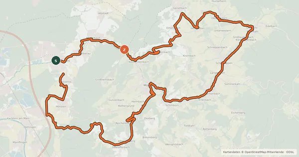 Kartenübersicht der Radroute Kahlgrunde