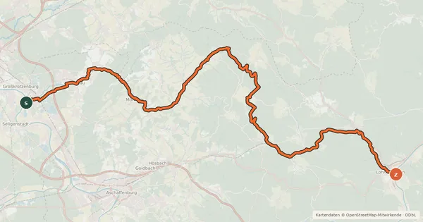 Kartenübersicht der Radroute Kahltal-Spessart-Radwanderweg