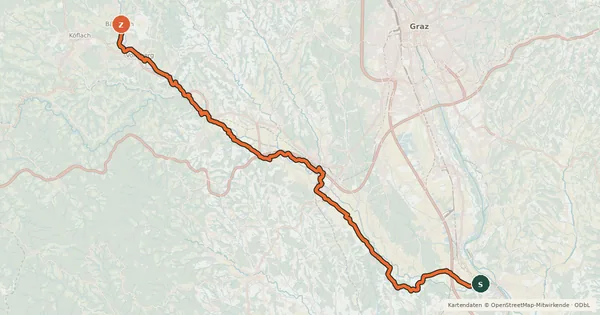 Kartenübersicht der Radroute Kainachtalradweg