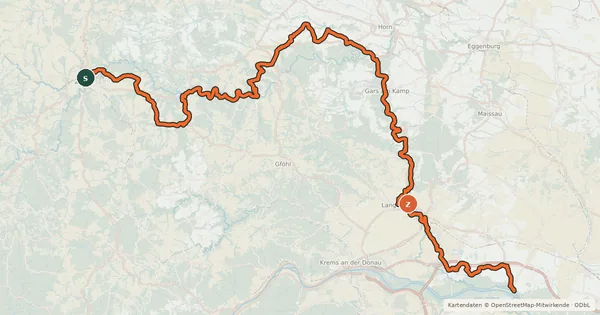Kartenübersicht der Radroute Kamptal Radweg
