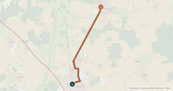 Kartenübersicht der Radroute Karstädt (10) - Karstädt (26)