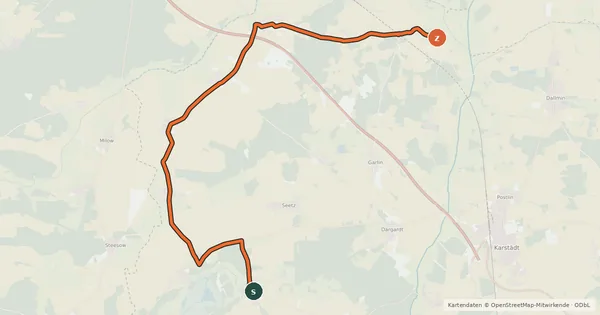 Kartenübersicht der Radroute Karstädt (14) - Karstädt (15)