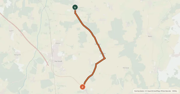 Kartenübersicht der Radroute Karstädt (16) - Karstädt (17)