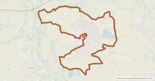 Kartenübersicht der Radroute Kempener Grenzsteinweg