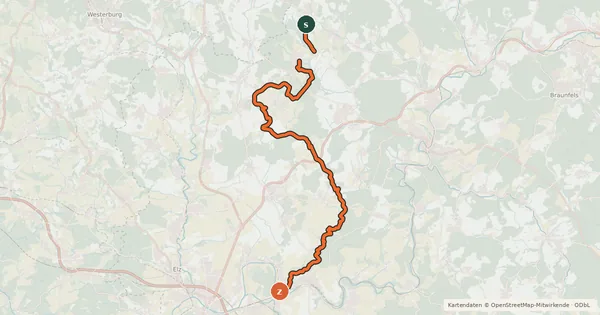 Kartenübersicht der Radroute Kerkerbachtal-Radweg