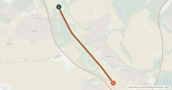 Kartenübersicht der Radroute Kerpen (47) - Kerpen (59)