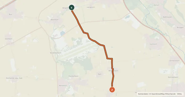 Kartenübersicht der Radroute Kerpen (51) - Nörvenich (52)