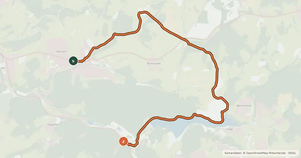 Kartenübersicht der Radroute Kierspe Rönsahl (20) - Marienheide Schmitzwipper (89)