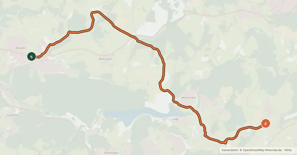 Kartenübersicht der Radroute Kierspe-Rönsahl (20) - Marienheide-Wernscheid (27)