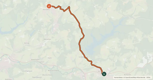 Kartenübersicht der Radroute Kierspe-Rönsahl (20) - Wipperfürth-Kreuzberg (91)