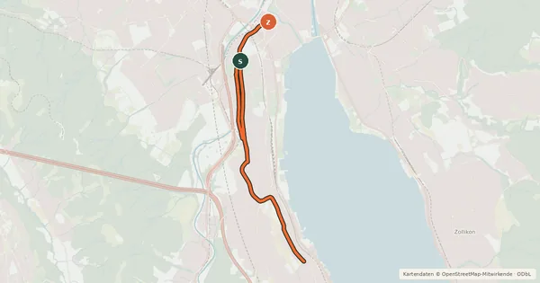 Kartenübersicht der Radroute Kilchbergstrasse - Wollishofen - Brunau - Selnau