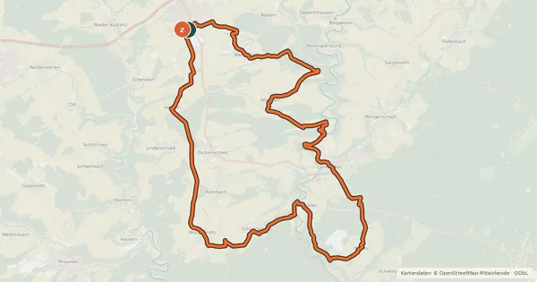 Kartenübersicht der Radroute Kirchberger Rad-Aktiv-Route