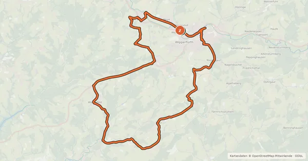 Kartenübersicht der Radroute Kirchdorfradweg Wipperfürth Route 1
