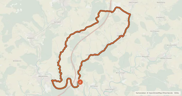 Kartenübersicht der Radroute KJ5 Seitentäler der Jagst