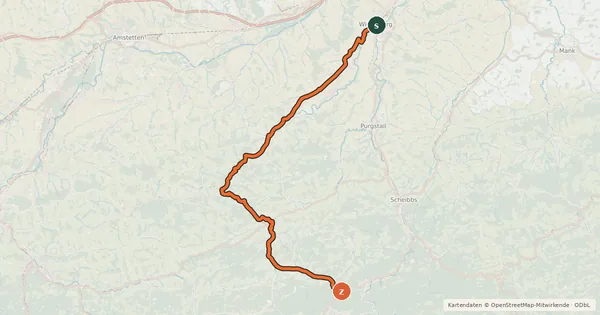 Kartenübersicht der Radroute Kleiner Erlauftalradweg