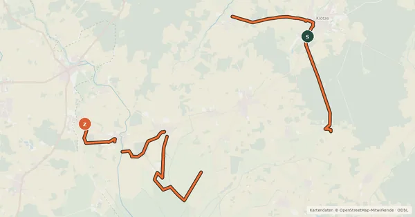 Kartenübersicht der Radroute Klötzer Moor- und Wald-Tour im Drömling (KMW)