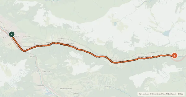 Kartenübersicht der Radroute Klostertal Route