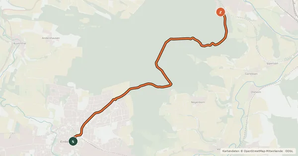 Kartenübersicht der Radroute Knotenpunktnetz NOM Greener Burg (22) - Einbeck (29)