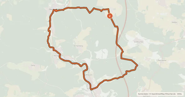 Kartenübersicht der Radroute Kocher-, Brenz- und Härtsfeldrunde