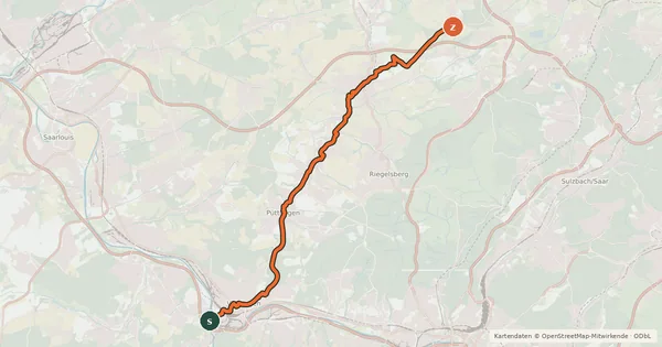 Kartenübersicht der Radroute Köllertal-Radweg