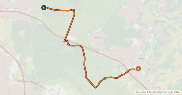 Kartenübersicht der Radroute Köln (18) - Rösrath (95)
