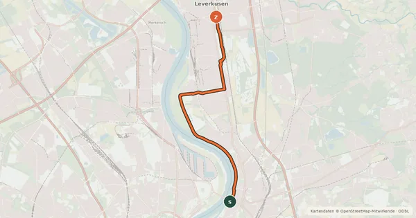 Kartenübersicht der Radroute Köln (36) - Leverkusen (66)