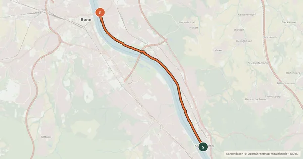 Kartenübersicht der Radroute Königswinter (05) - Bonn Beuel Kennedybrücke (80)