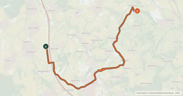 Kartenübersicht der Radroute Königswinter Bockeroth (16) - Hennef Kuchenbach (30)