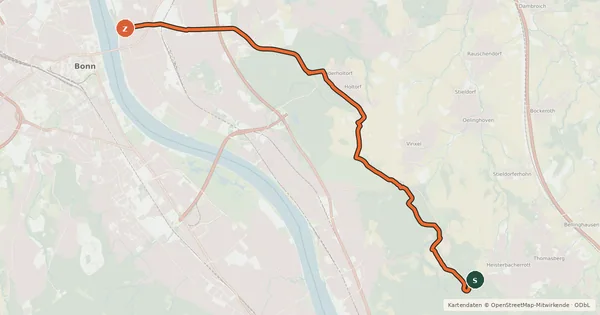 Kartenübersicht der Radroute Königswinter Oberdollendorf (09) - Bonn Beuel (81)
