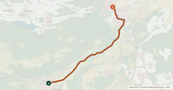 Kartenübersicht der Radroute Köttmannsdorf-Viktring