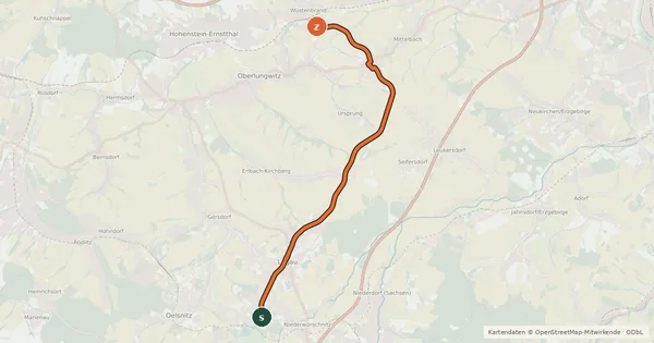 Kartenübersicht der Radroute Kohlebahnradweg