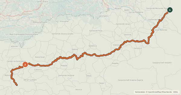 Kartenübersicht der Radroute Kolesarska Jakobova pot Slovenija Camino - Prekmur-Štajerska Veja