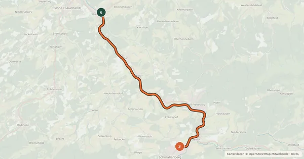 Kartenübersicht der Radroute KPN Eslohe (45) - (46) Schmallenberg (Version 2)
