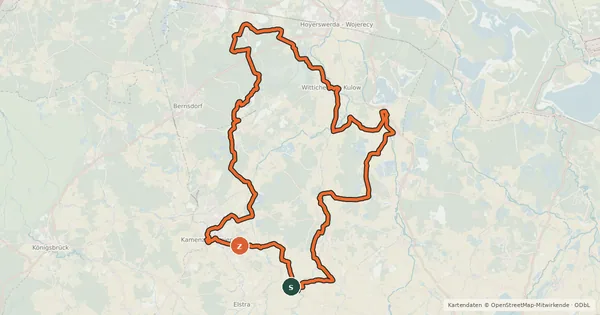Kartenübersicht der Radroute Krabat-Radweg