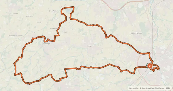 Kartenübersicht der Radroute Kreis Herford - Geschichts-Route 1 (Das Land von Flachs und Leinen)