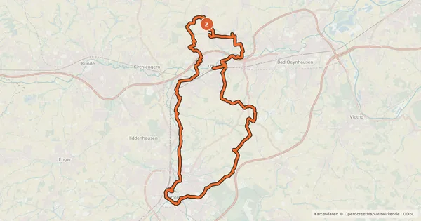 Kartenübersicht der Radroute Kreis Herford - Geschichts-Route 3 (Von Menschen und Mentalitäten)