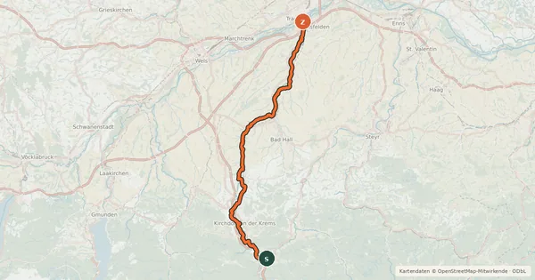 Kartenübersicht der Radroute Kremstalradweg