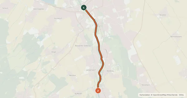 Kartenübersicht der Radroute Kreuzau (03) - Düren (09)