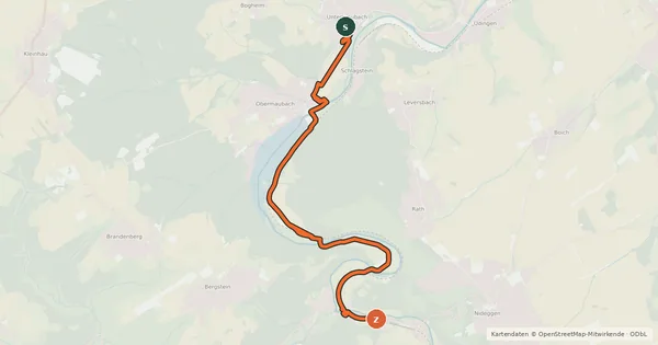 Kartenübersicht der Radroute Kreuzau (55) - Nideggen (69)