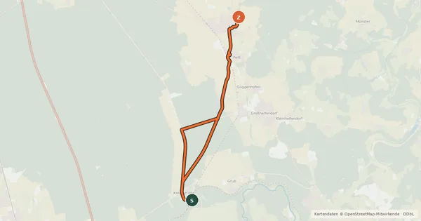 Kartenübersicht der Radroute Kreuzstraße - Aying