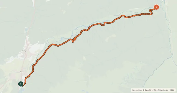 Kartenübersicht der Radroute Krün - Vorderriß