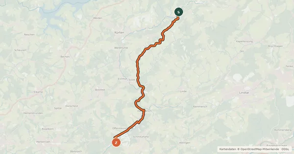 Kartenübersicht der Radroute Kürten (39) - Kürten (53)
