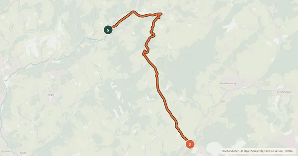 Kartenübersicht der Radroute Kürten (39) - Lindlar (72)