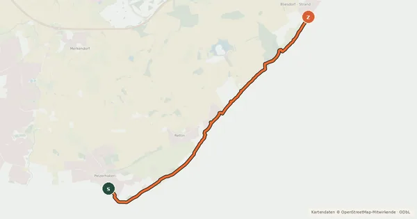 Kartenübersicht der Radroute Küstenradweg